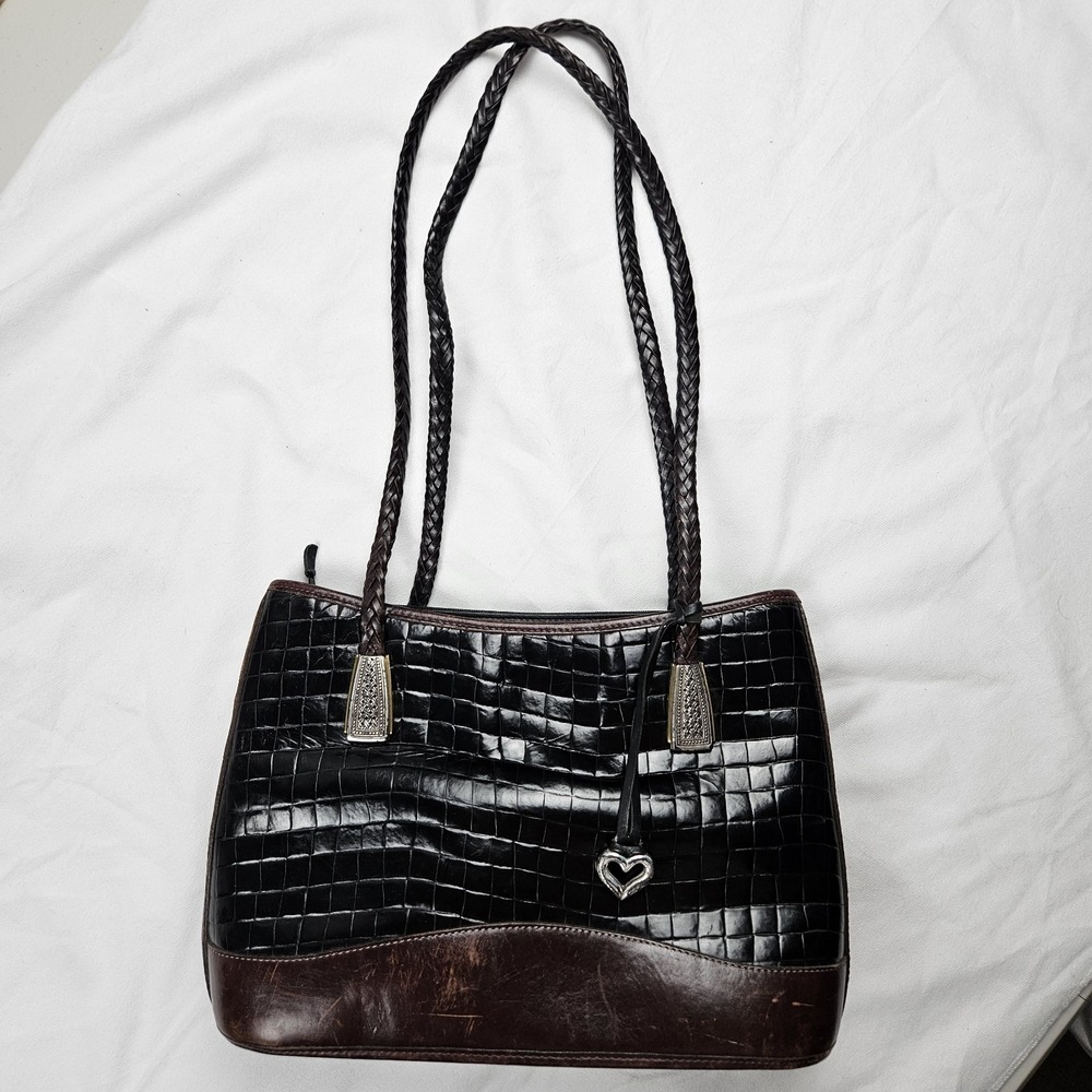 Brighton‎ Purse Handbag Shoulder Bag Tote Black Brown Leather Medium A110483